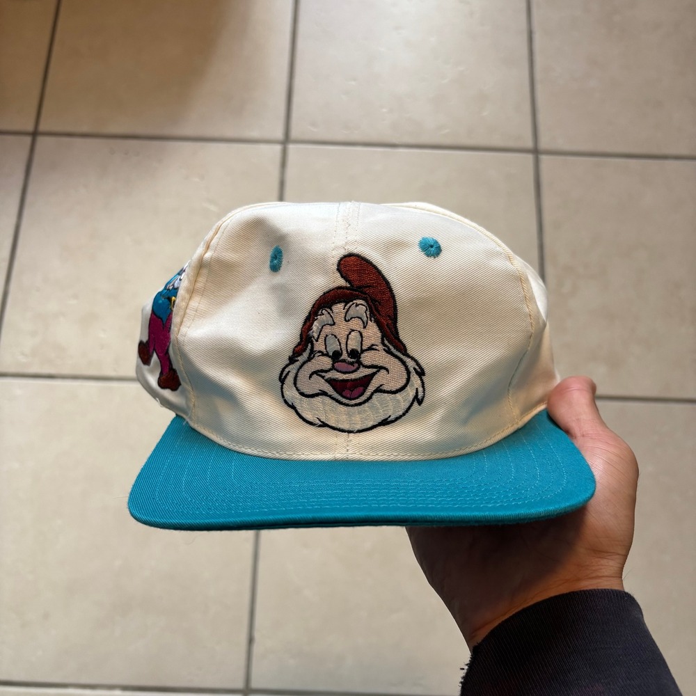 Vintage Disney Store Happy Snow White Seven Dwarfs Snapback Hat Teal White